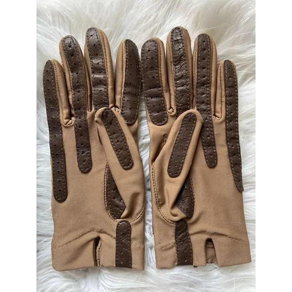 Driving Gloves Isotoner Women's XL Brown Leather Knit Classic